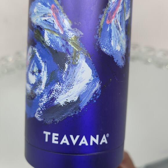 TEAVANA Blue Floral Stainless Steel Water Tea BOTTLE Starbucks NEW! Limited RARE - Picture 2 of 7
